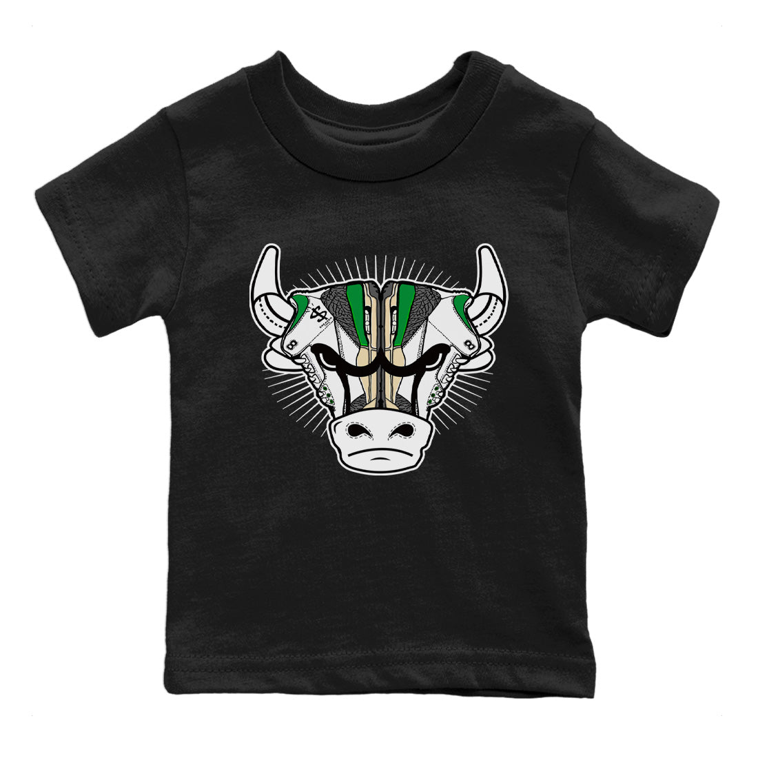 Air Jordan 3 Lucky Green Sneaker Match Tees Sneaker Bull Head Sneaker Tees Jordan 3 Retro Lucky Green Sneaker Release Tees Kids Shirts Black 2