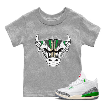 Air Jordan 3 Lucky Green Sneaker Match Tees Sneaker Bull Head Sneaker Tees Jordan 3 Retro Lucky Green Sneaker Release Tees Kids Shirts Heather Grey 1