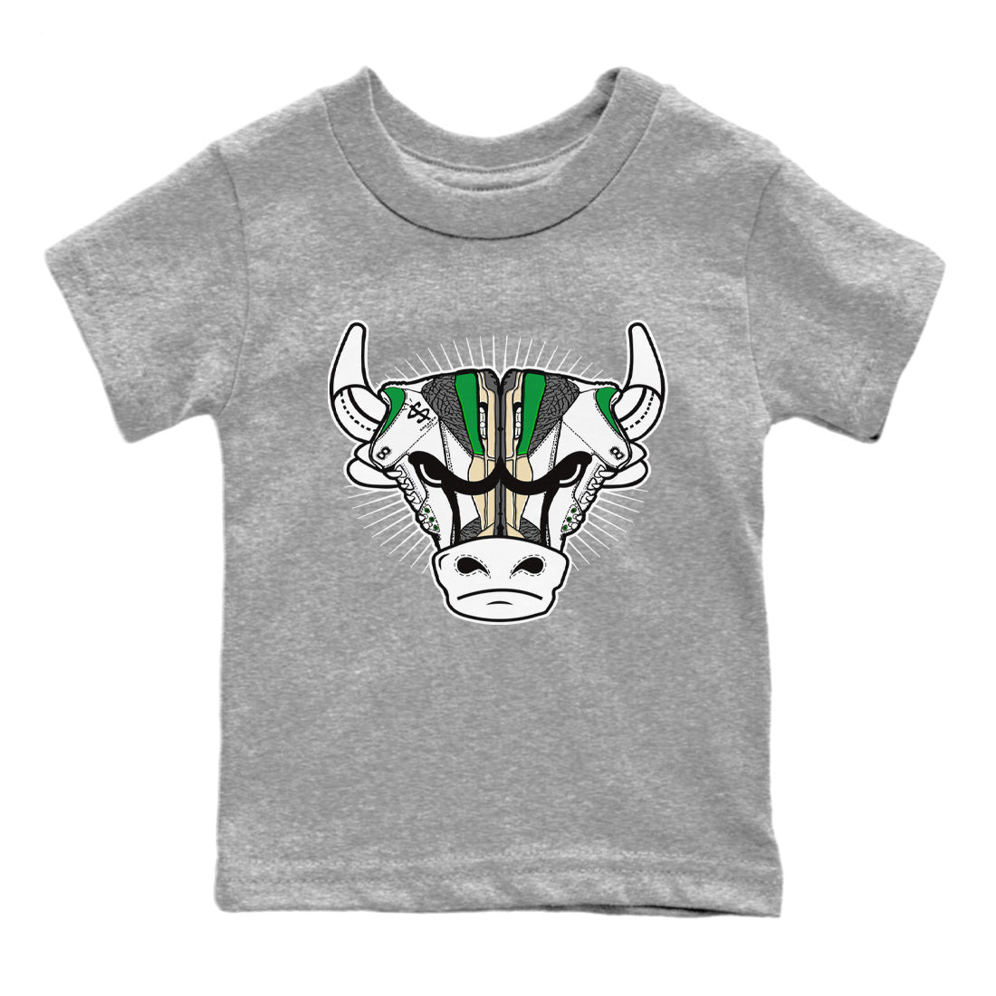 Air Jordan 3 Lucky Green Sneaker Match Tees Sneaker Bull Head Sneaker Tees Jordan 3 Retro Lucky Green Sneaker Release Tees Kids Shirts Heather Grey 2