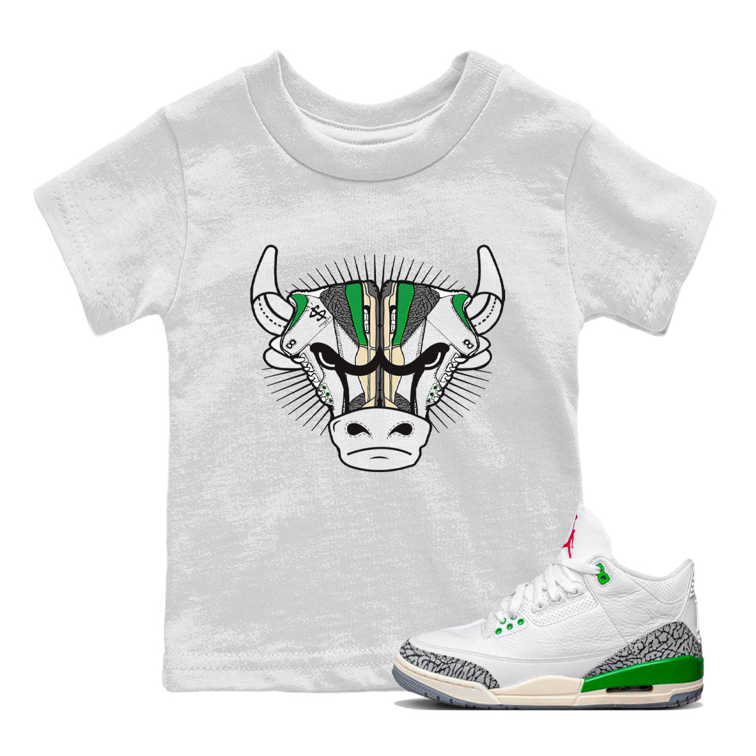 Air Jordan 3 Lucky Green Sneaker Match Tees Sneaker Bull Head Sneaker Tees Jordan 3 Retro Lucky Green Sneaker Release Tees Kids Shirts White 1