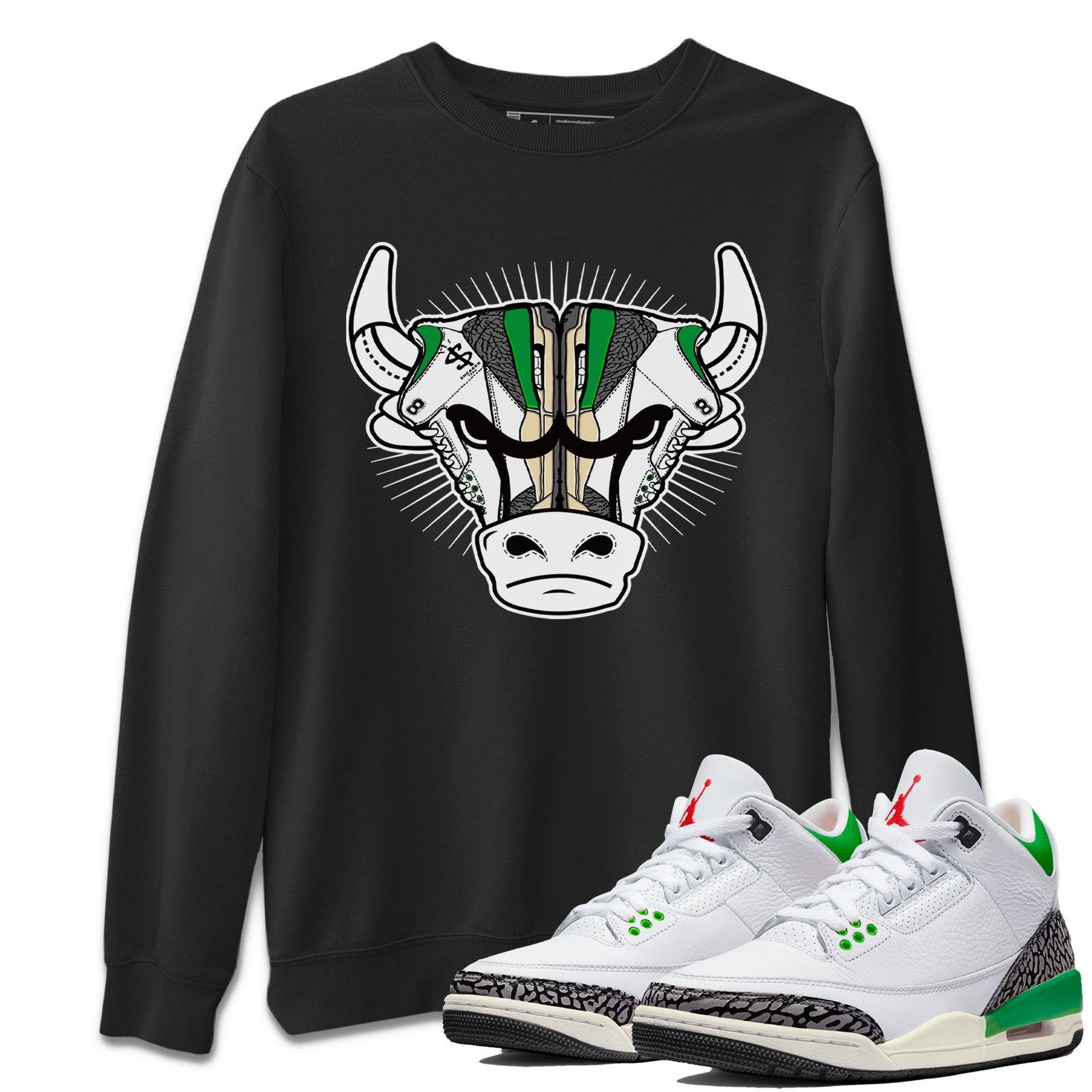 Air Jordan 3 Lucky Green Sneaker Match Tees Sneaker Bull Head Sneaker Tees Jordan 3 Retro Lucky Green Sneaker Release Tees Unisex Shirts Black 1