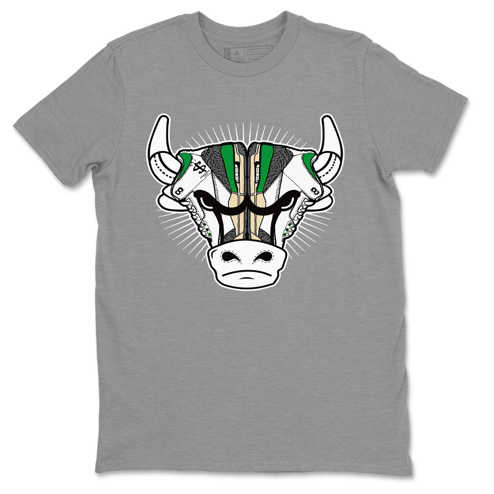 Air Jordan 3 Lucky Green Sneaker Match Tees Sneaker Bull Head Sneaker Tees Jordan 3 Retro Lucky Green Sneaker Release Tees Unisex Shirts Heather Grey 2