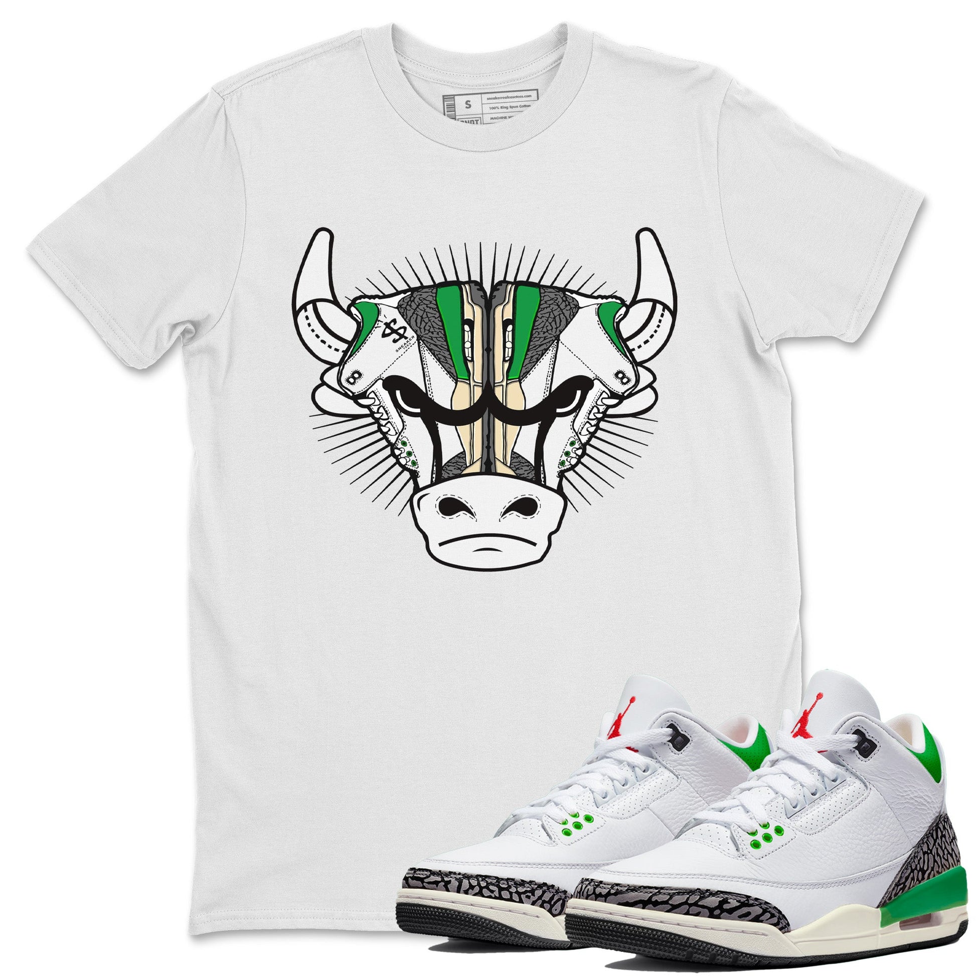 Air Jordan 3 Lucky Green Sneaker Match Tees Sneaker Bull Head Sneaker Tees Jordan 3 Retro Lucky Green Sneaker Release Tees Unisex Shirts White 1