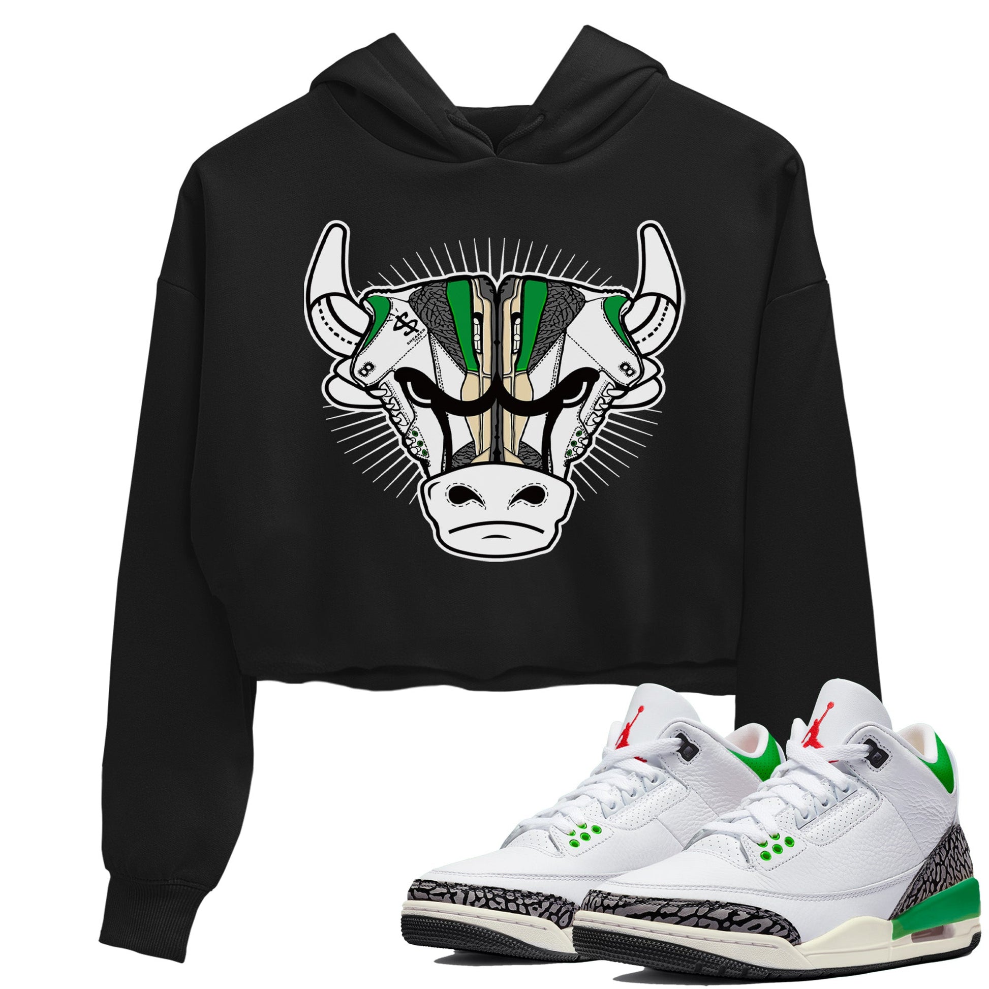 Air Jordan 3 Lucky Green Sneaker Match Tees Sneaker Bull Head Sneaker Tees Jordan 3 Retro Lucky Green Sneaker Release Tees Women's Shirts Black 1