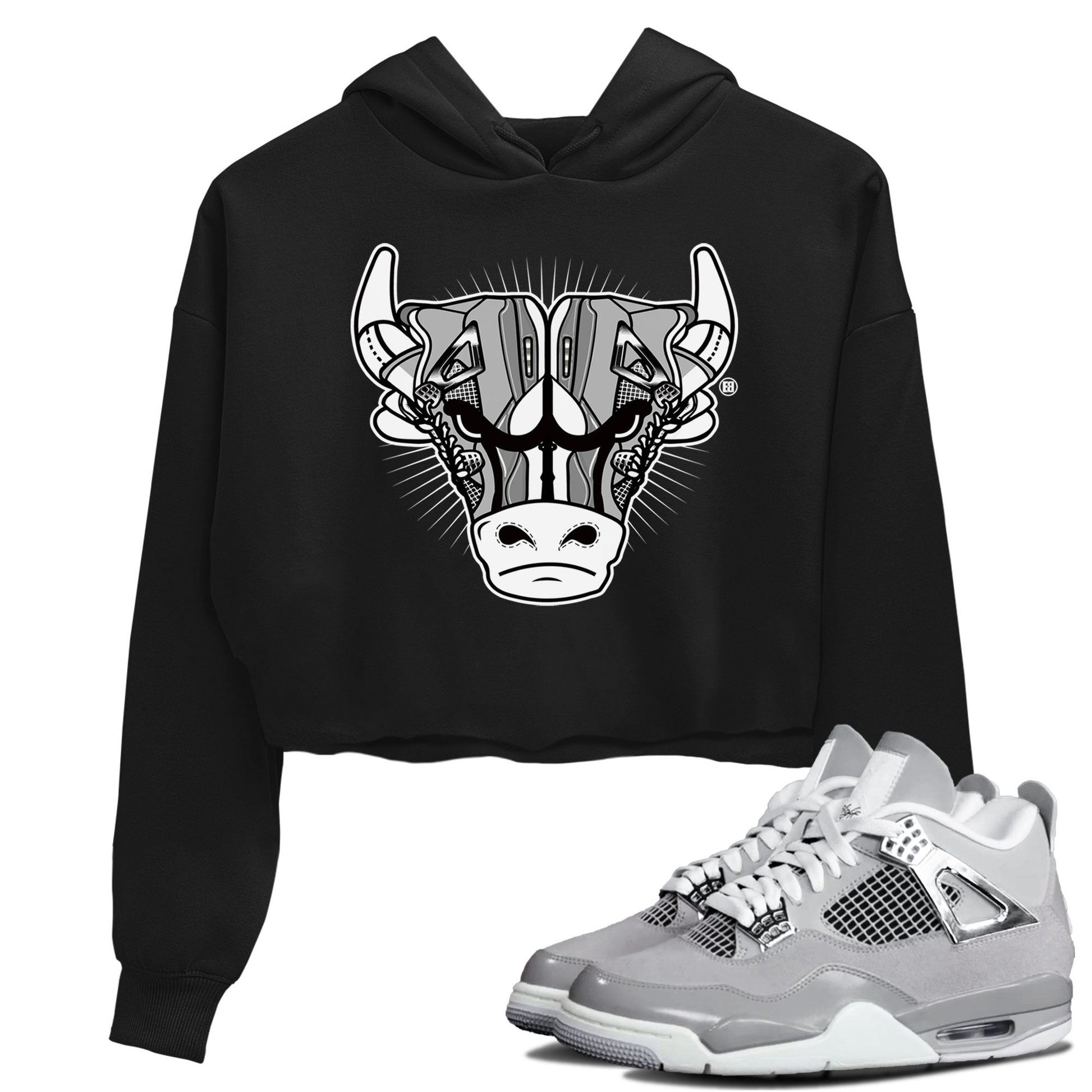 Air Jordan 4 Retro Frozen Moments shirt to match jordans Sneaker Bull Head sneaker tees Air Jordan 4 Light Iron Ore SNRT Sneaker Release Tees Black 1 Crop T-Shirt