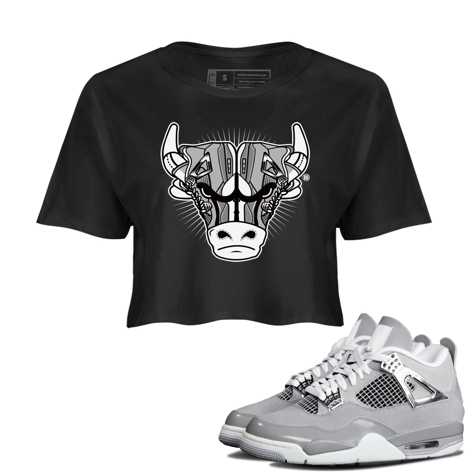 Air Jordan 4 Retro Frozen Moments shirt to match jordans Sneaker Bull Head sneaker tees Air Jordan 4 Light Iron Ore SNRT Sneaker Release Tees Black 1 Crop T-Shirt