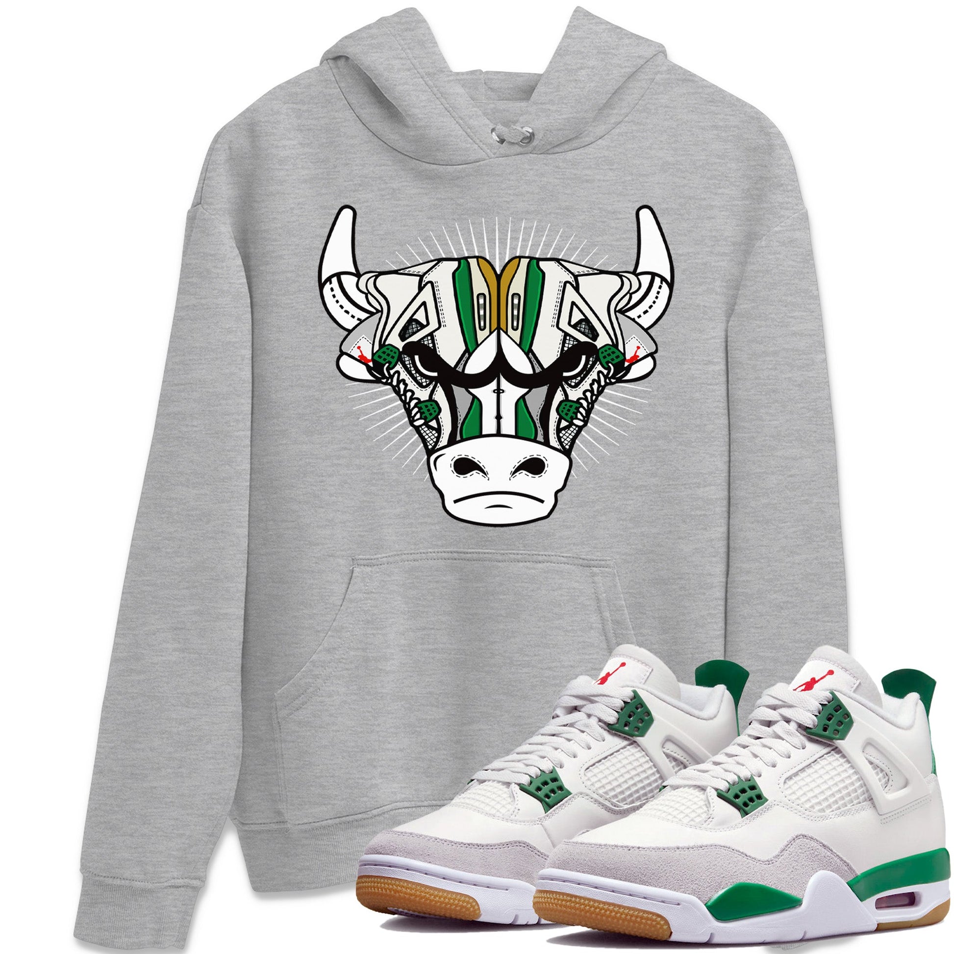 Jordan 4 Pine Green SB Sneaker Match Tees Sneaker Bull Head Sneaker Tees Nike SB Air Jordan 4 Pine Green Sneaker Tees Sneaker Release Shirts Unisex Shirts Heather Grey 1