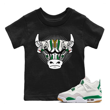 Jordan 4 Pine Green SB Sneaker Match Tees Sneaker Bull Head Sneaker Tees Nike SB Air Jordan 4 Pine Green Sneaker Tees Sneaker Release Shirts Kids Shirts Black 1