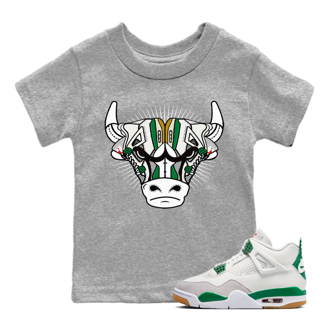 Air Jordan 4 Pine Green Sneaker Bull Head Baby and Kids Sneaker Tees Nike SB Air Jordan 4 Pine Green Kids Sneaker Tees Size Chart