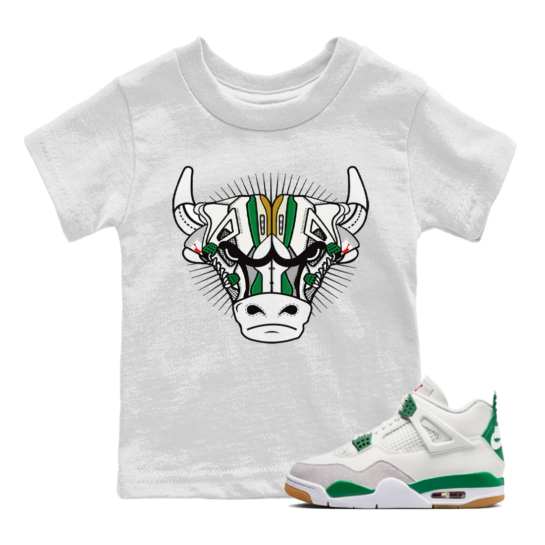 Jordan 4 Pine Green SB Sneaker Match Tees Sneaker Bull Head Sneaker Tees Nike SB Air Jordan 4 Pine Green Sneaker Tees Sneaker Release Shirts Kids Shirts White 1