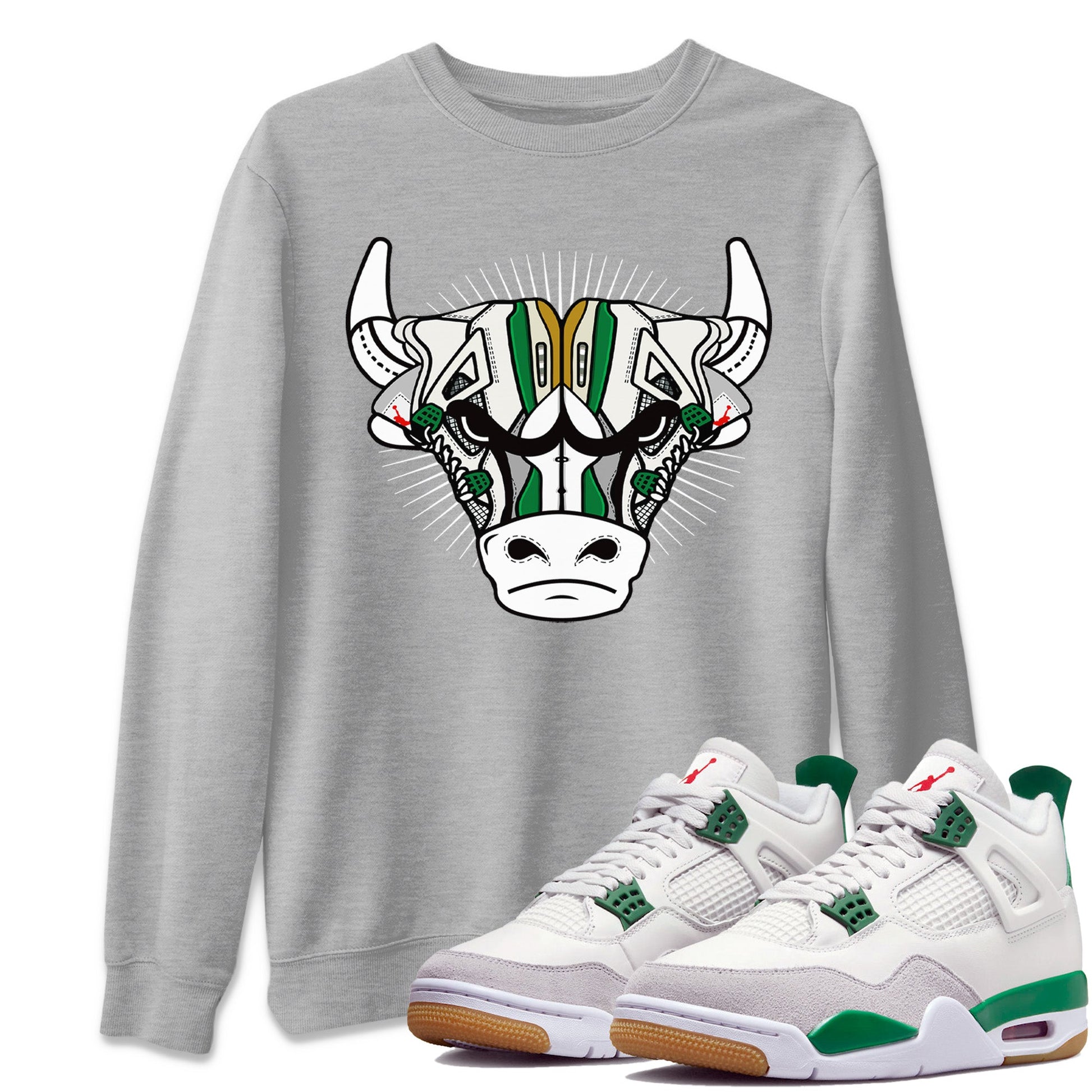 Air Jordan 4 Pine Green Sneaker Match Tees Sneaker Bull Head Sneaker Tees Nike SB Air Jordan 4 Pine Green Sneaker Release Tees Unisex Shirts Heather Grey 1