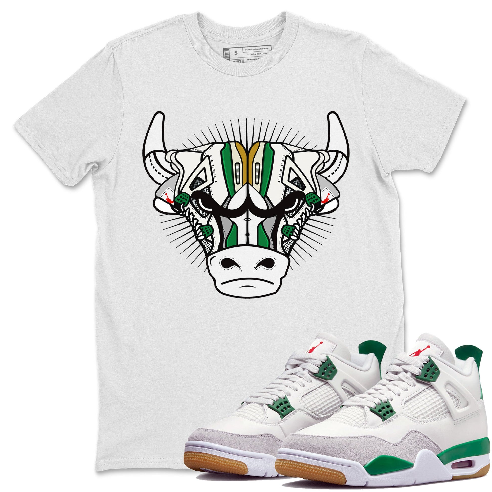 Air Jordan 4 Pine Green Sneaker Match Tees Sneaker Bull Head Sneaker Tees Nike SB Air Jordan 4 Pine Green Sneaker Release Tees Unisex Shirts White 1