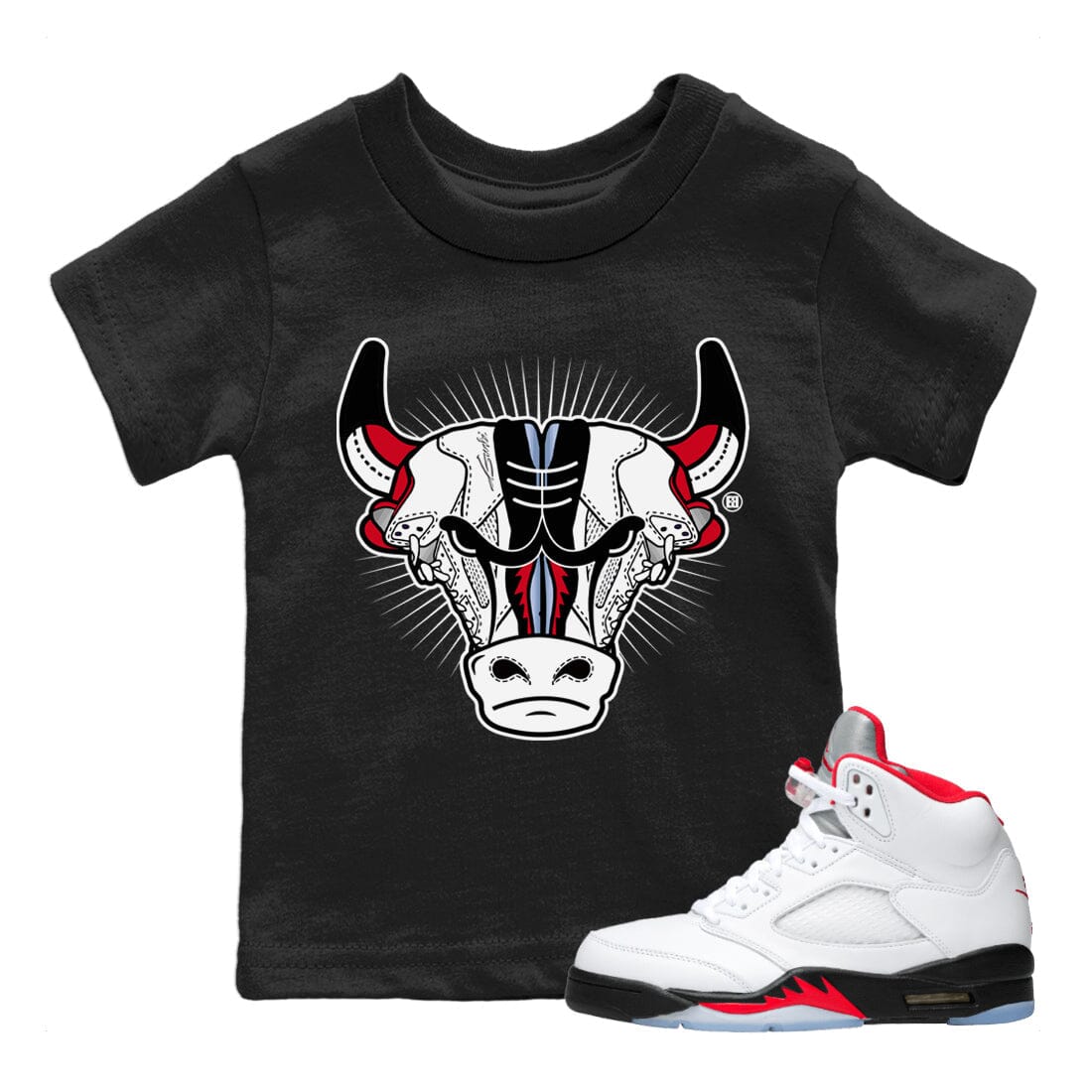 Jordan 5 Fire Red Sneaker Match Tees Sneaker Bull Head Sneaker Tees Jordan 5 Fire Red Sneaker Release Tees Kids Shirts
