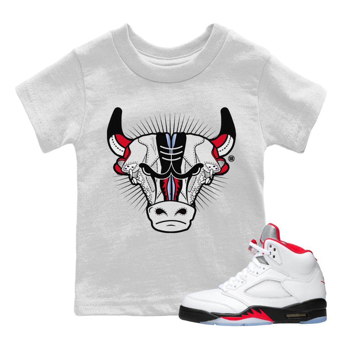 Jordan 5 Fire Red Sneaker Match Tees Sneaker Bull Head Sneaker Tees Jordan 5 Fire Red Sneaker Release Tees Kids Shirts