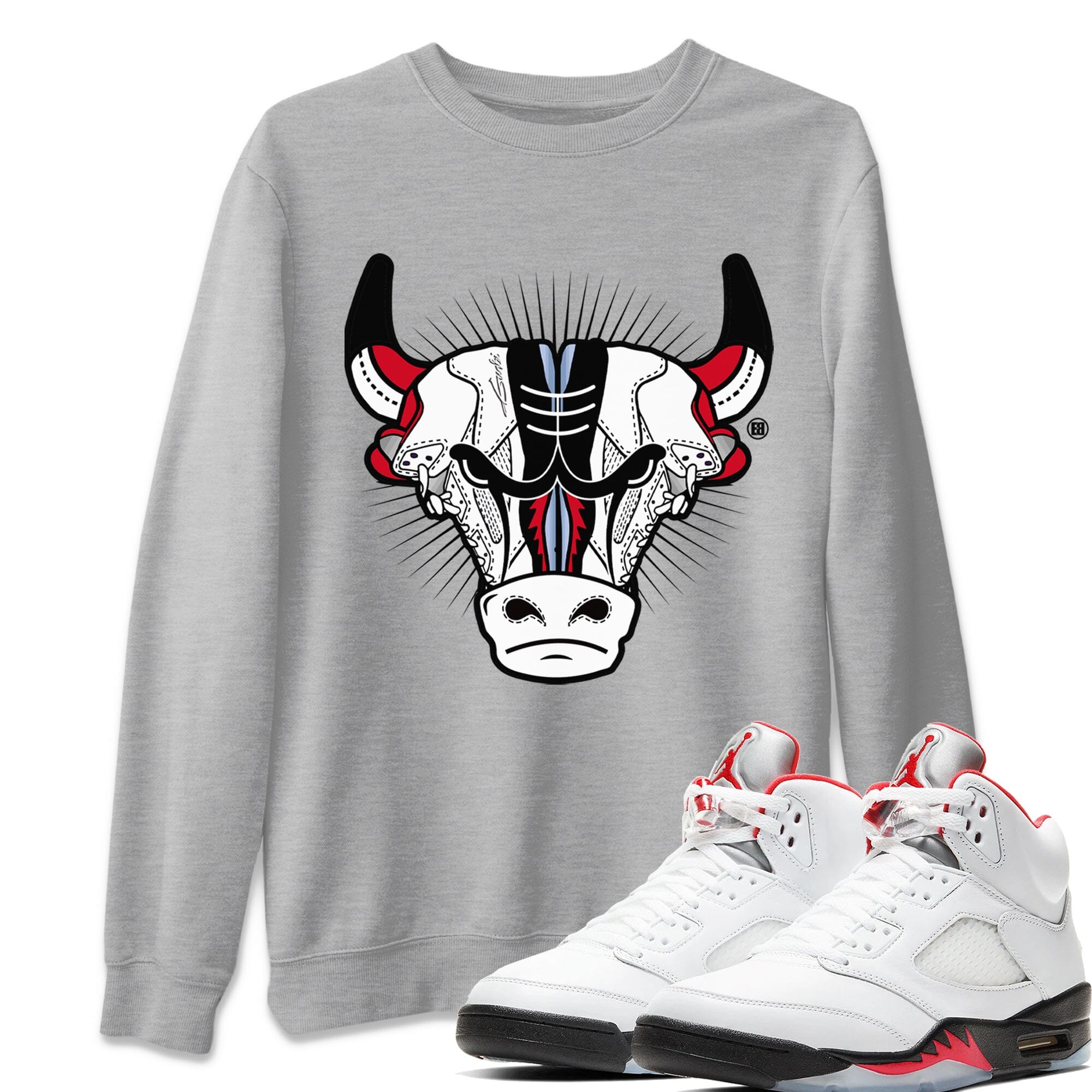Jordan 5 Fire Red Sneaker Match Tees Sneaker Bull Head Sneaker Tees Jordan 5 Fire Red Sneaker Release Tees Unisex Shirts