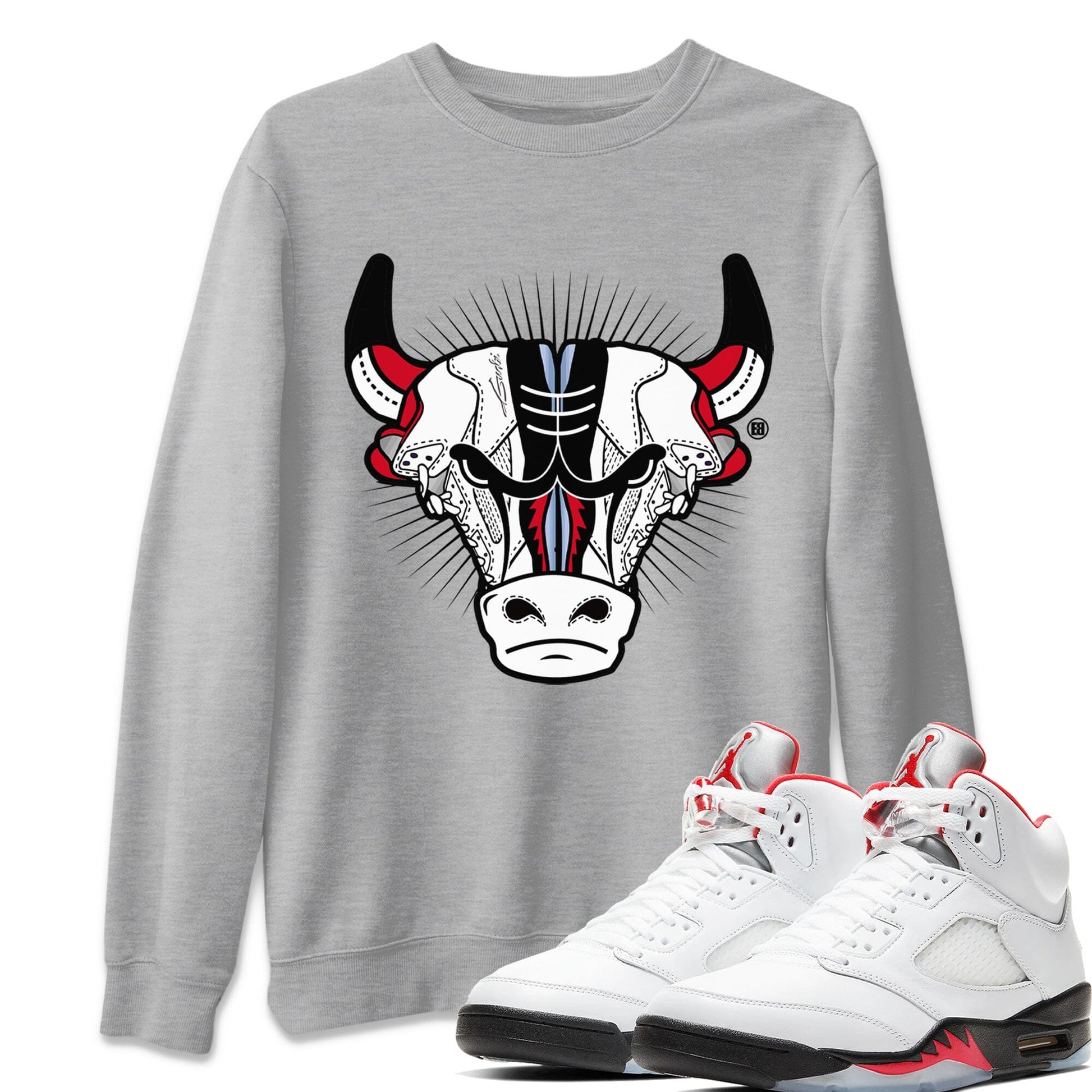 Jordan 5 Fire Red Sneaker Match Tees Sneaker Bull Head Sneaker Tees Jordan 5 Fire Red Sneaker Release Tees Unisex Shirts