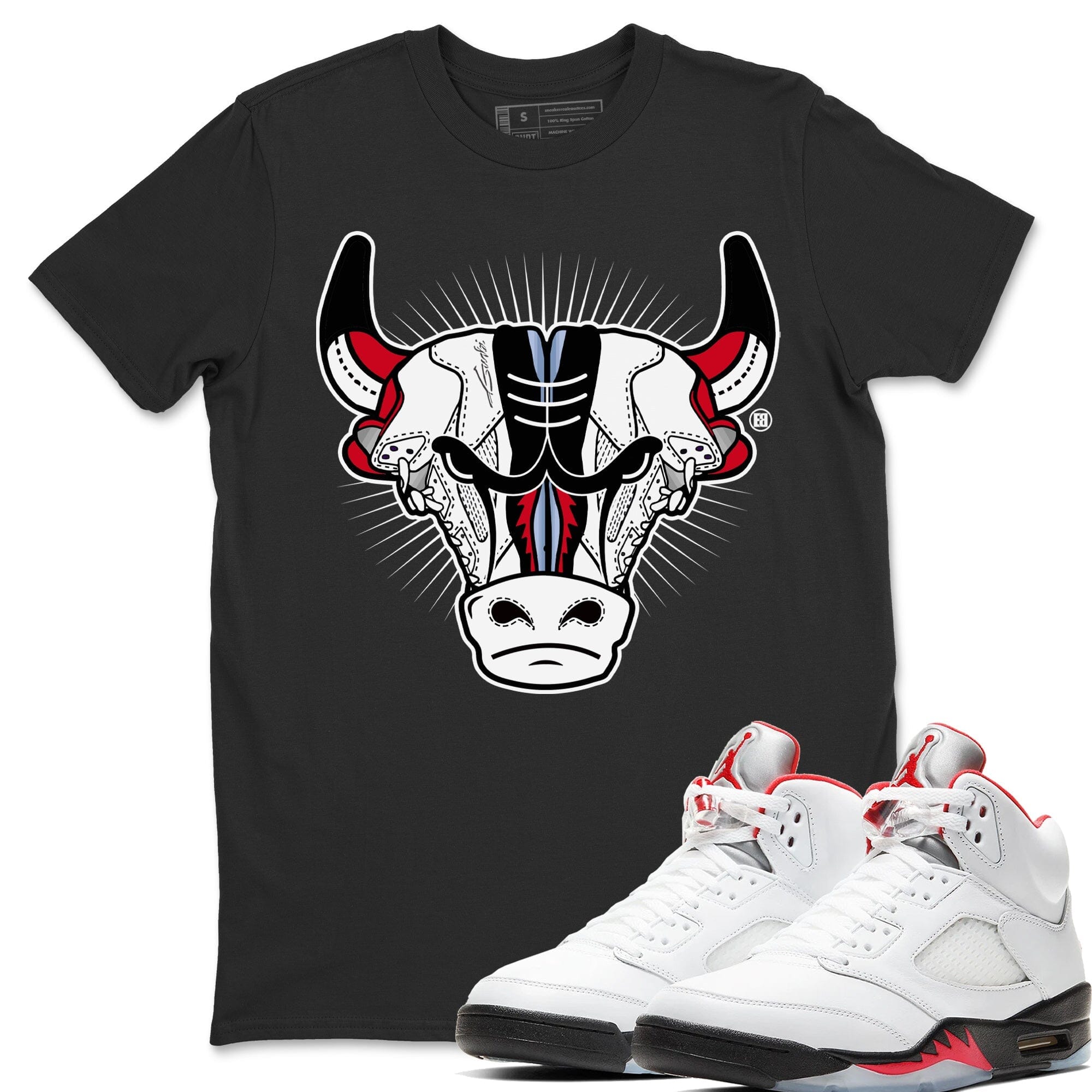 Jordan 5 Fire Red Sneaker Match Tees Sneaker Bull Head Sneaker Tees Jordan 5 Fire Red Sneaker Release Tees Unisex Shirts