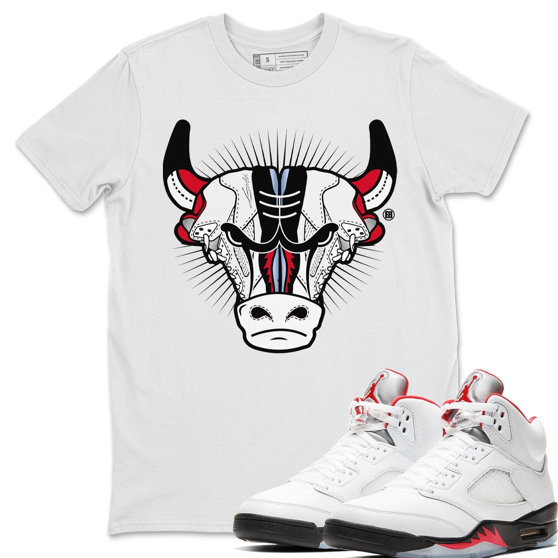 Jordan 5 Fire Red Sneaker Match Tees Sneaker Bull Head Sneaker Tees Jordan 5 Fire Red Sneaker Release Tees Unisex Shirts