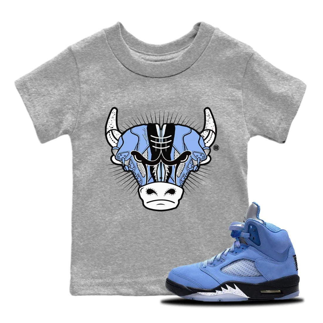 Jordan 5 UNC Sneaker Match Tees Sneaker Bull Head Sneaker Tees Jordan 5 UNC Sneaker Release Tees Kids Shirts