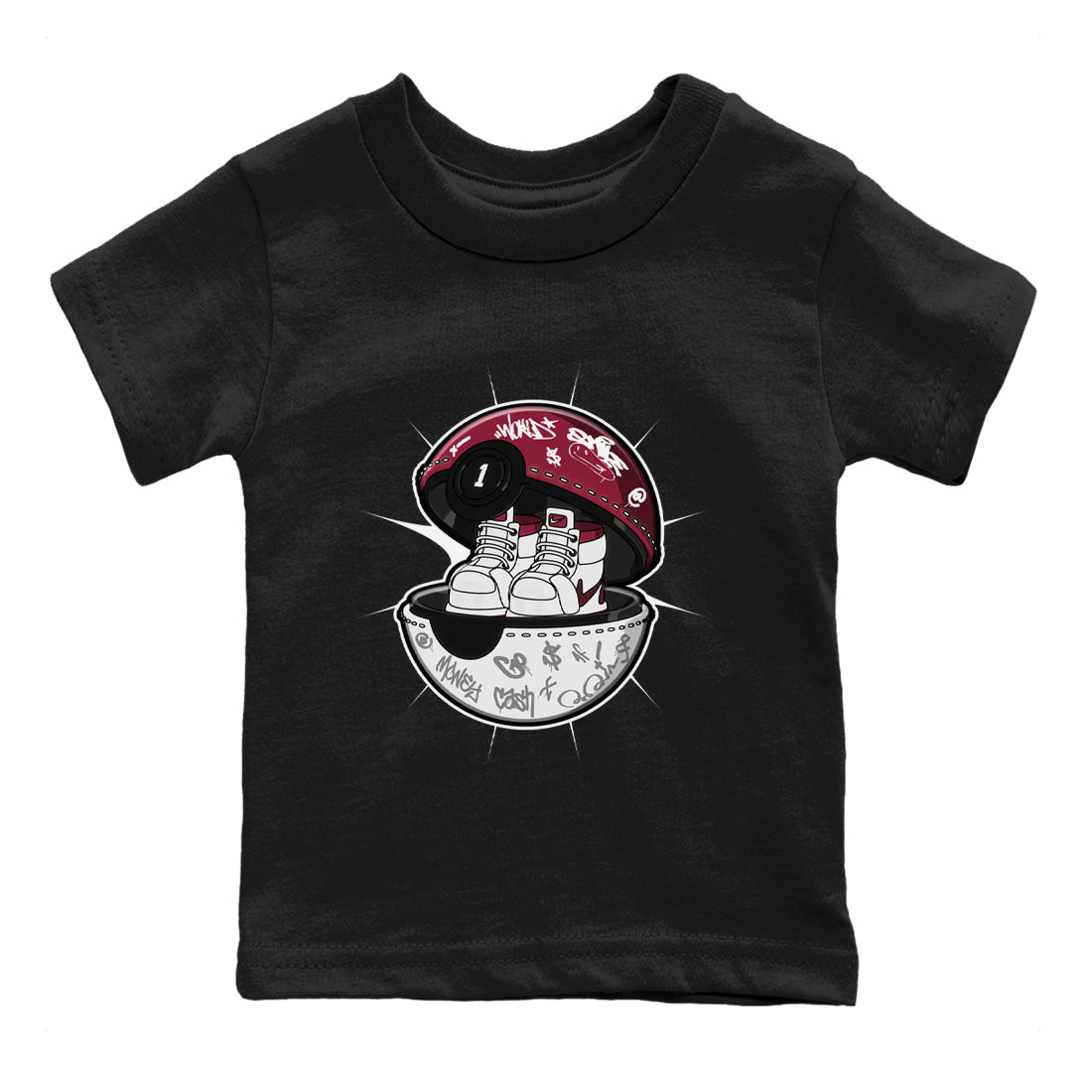 1s Metallic Burgundy shirt to match jordans Sneaker Capsule sneaker tees AJ1 Metallic Burgundy SNRT Sneaker Release Tees Baby Toddler Black 2 T-Shirt