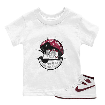 1s Metallic Burgundy shirt to match jordans Sneaker Capsule sneaker tees AJ1 Metallic Burgundy SNRT Sneaker Release Tees Baby Toddler White 1 T-Shirt