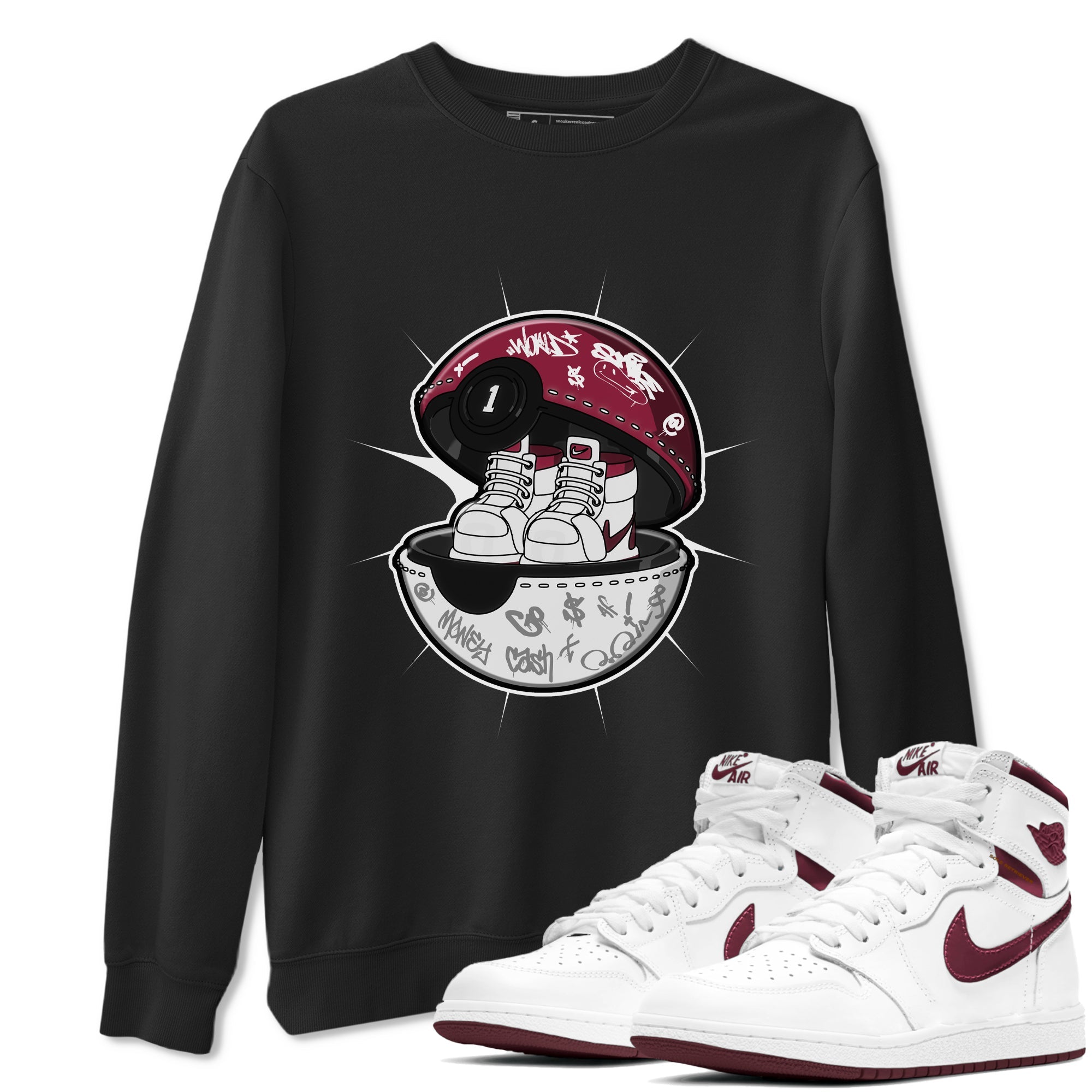 1s Metallic Burgundy shirt to match jordans Sneaker Capsule sneaker tees AJ1 Metallic Burgundy SNRT Sneaker Release Tees Unisex Black 1 T-Shirt