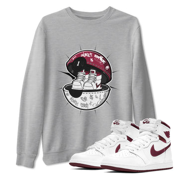 1s Metallic Burgundy shirt to match jordans Sneaker Capsule sneaker tees AJ1 Metallic Burgundy SNRT Sneaker Release Tees Unisex Heather Grey 1 T-Shirt