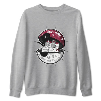 1s Metallic Burgundy shirt to match jordans Sneaker Capsule sneaker tees AJ1 Metallic Burgundy SNRT Sneaker Release Tees Unisex Heather Grey 2 T-Shirt