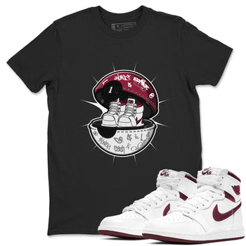 1s Metallic Burgundy shirt to match jordans Sneaker Capsule sneaker tees AJ1 Metallic Burgundy SNRT Sneaker Release Tees Unisex Black 1 T-Shirt