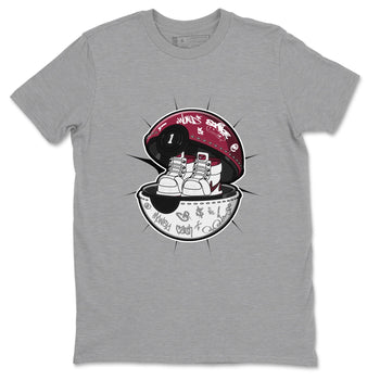 1s Metallic Burgundy shirt to match jordans Sneaker Capsule sneaker tees AJ1 Metallic Burgundy SNRT Sneaker Release Tees Unisex Heather Grey 2 T-Shirt