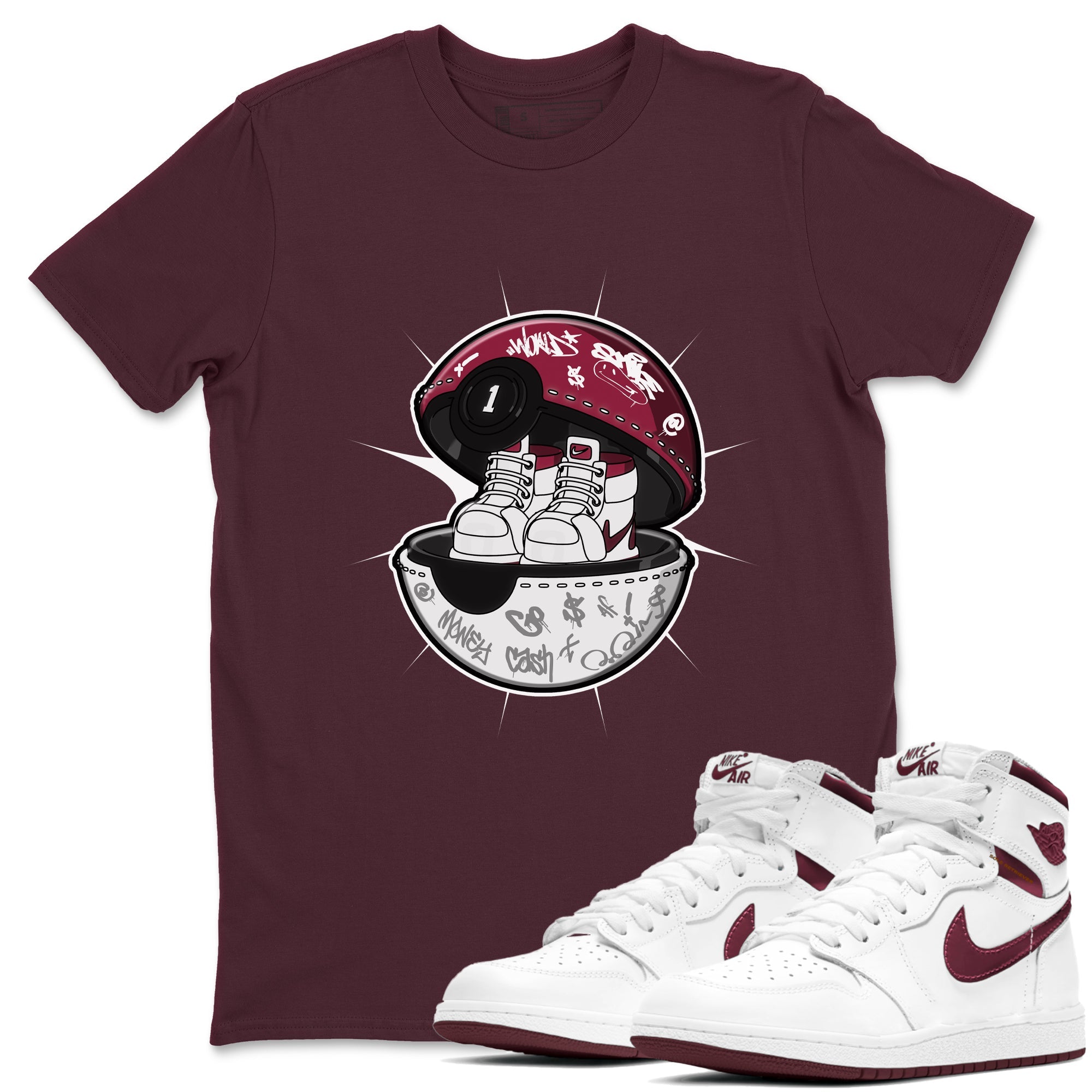 1s Metallic Burgundy shirt to match jordans Sneaker Capsule sneaker tees AJ1 Metallic Burgundy SNRT Sneaker Release Tees Unisex Maroon 1 T-Shirt
