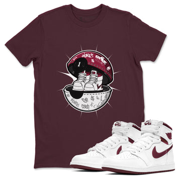 1s Metallic Burgundy shirt to match jordans Sneaker Capsule sneaker tees AJ1 Metallic Burgundy SNRT Sneaker Release Tees Unisex Maroon 1 T-Shirt