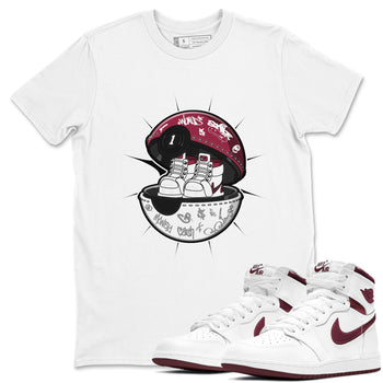 1s Metallic Burgundy shirt to match jordans Sneaker Capsule sneaker tees AJ1 Metallic Burgundy SNRT Sneaker Release Tees Unisex White 1 T-Shirt