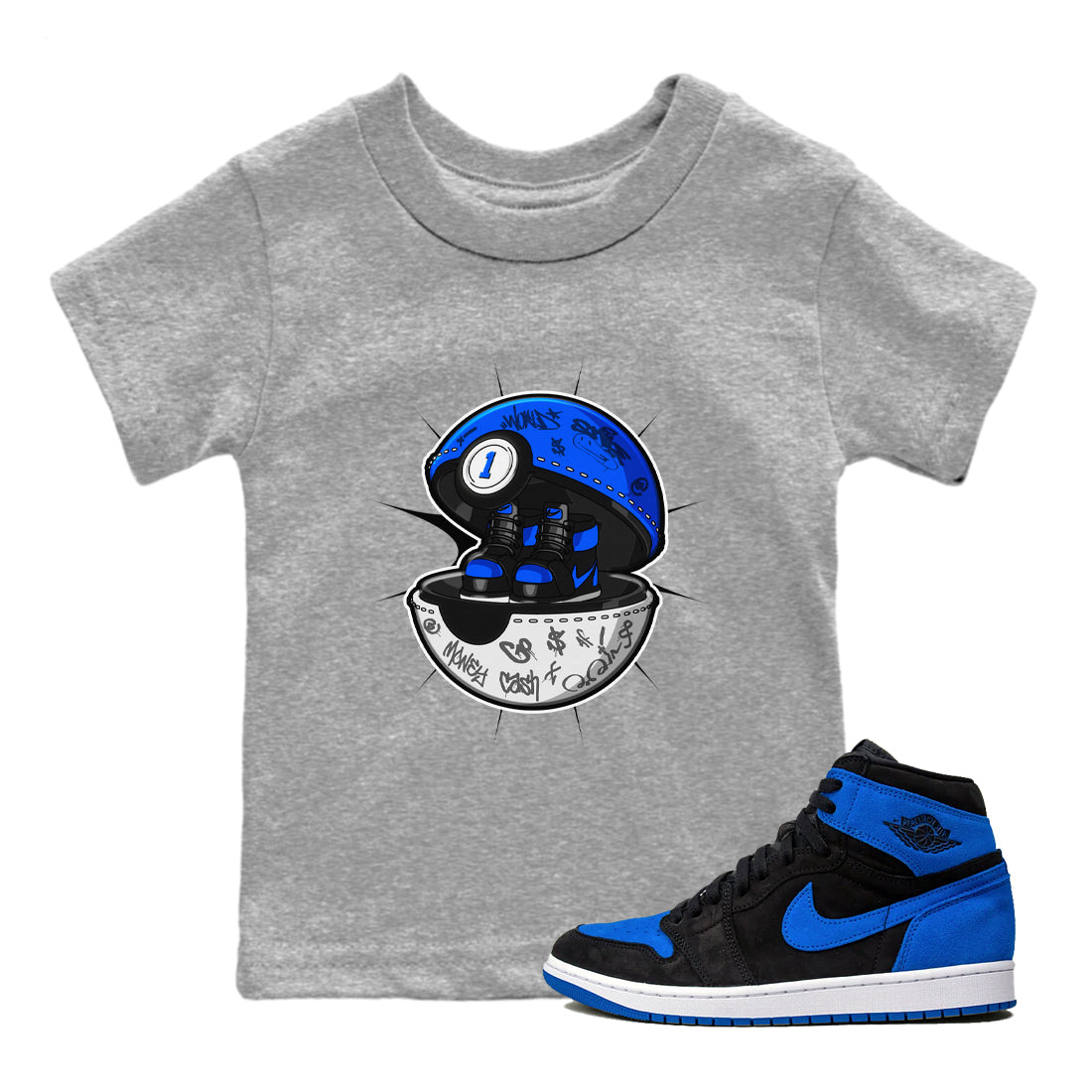 Air Jordan 1 Royal Reimagined shirt to match jordans Sneaker Capsule sneaker tees AJ1 Royal Reimagined SNRT Sneaker Release Tees Baby Toddler Heather Grey 1 T-Shirt