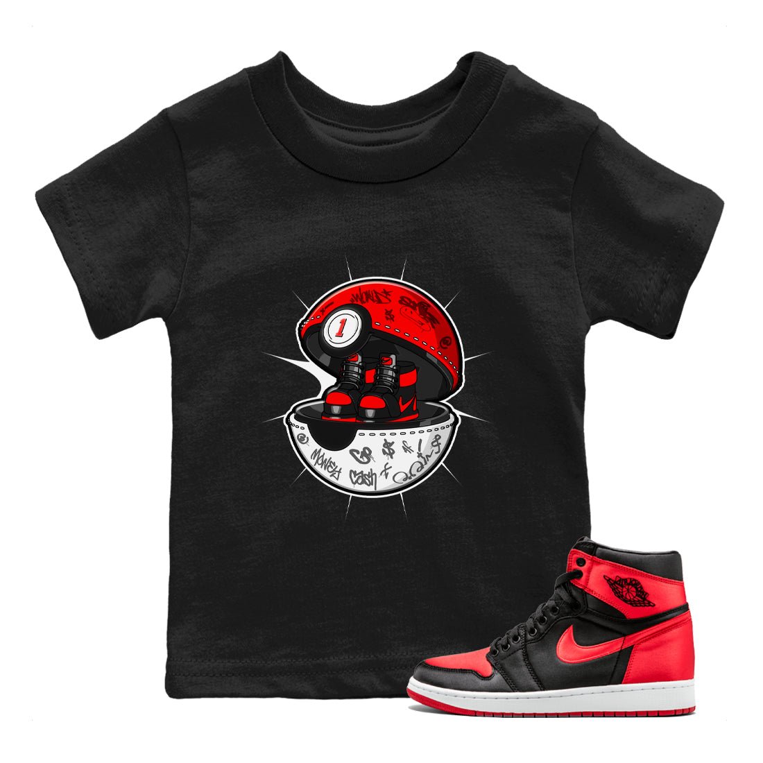 Air Jordan 1 Satin Bred shirt to match jordans Sneaker Capsule sneaker tees AJ1 Satin Bred SNRT Sneaker Release Tees Baby Toddler Black 1 T-Shirt