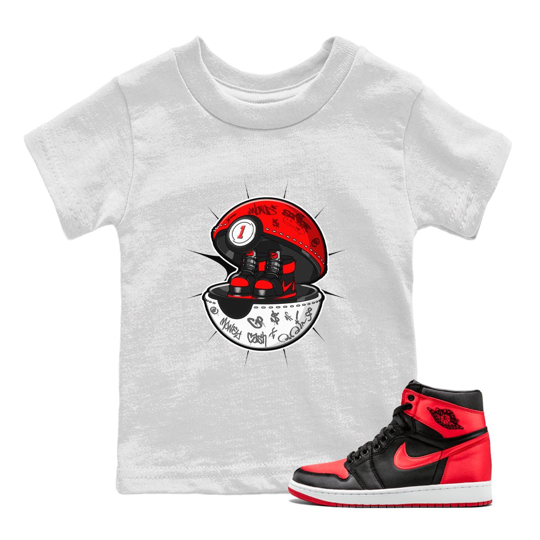 Air Jordan 1 Satin Bred shirt to match jordans Sneaker Capsule sneaker tees AJ1 Satin Bred SNRT Sneaker Release Tees Baby Toddler White 1 T-Shirt