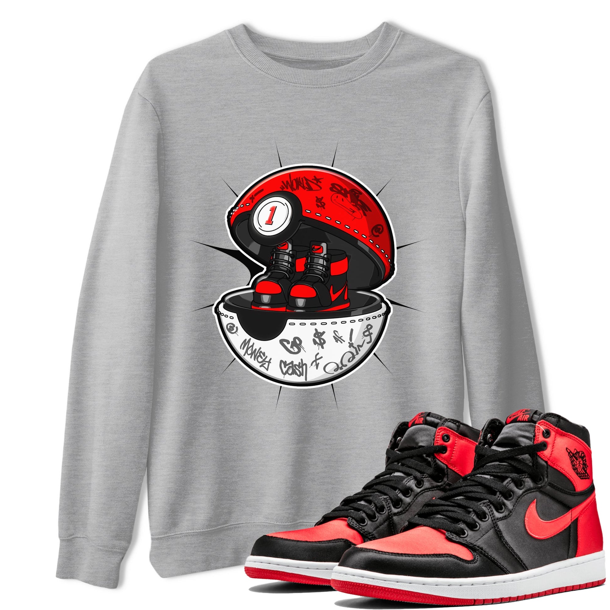 Air Jordan 1 Satin Bred shirt to match jordans Sneaker Capsule sneaker tees AJ1 Satin Bred SNRT Sneaker Release Tees Unisex Heather Grey 1 T-Shirt