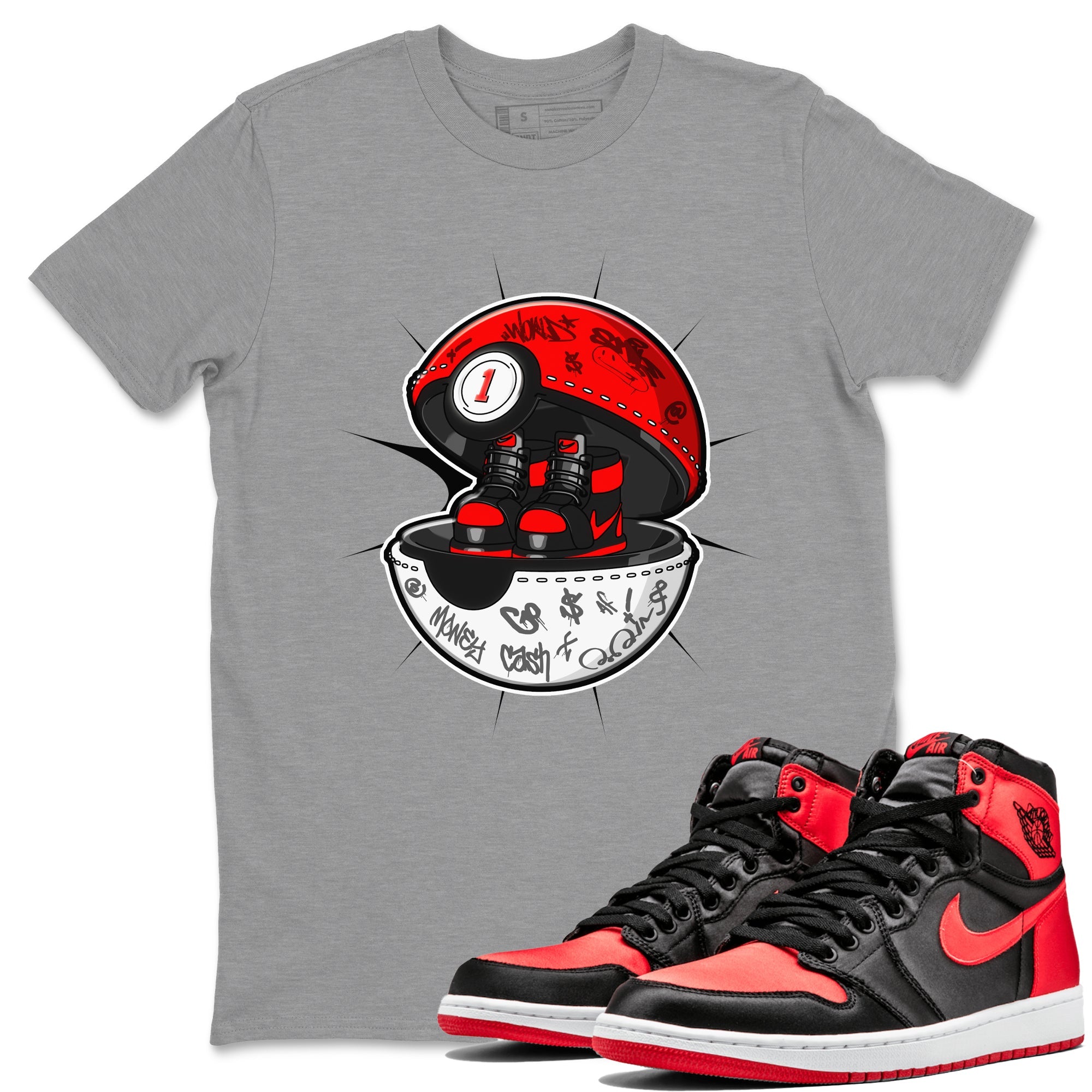 Air Jordan 1 Satin Bred shirt to match jordans Sneaker Capsule sneaker tees AJ1 Satin Bred SNRT Sneaker Release Tees Unisex Heather Grey 1 T-Shirt