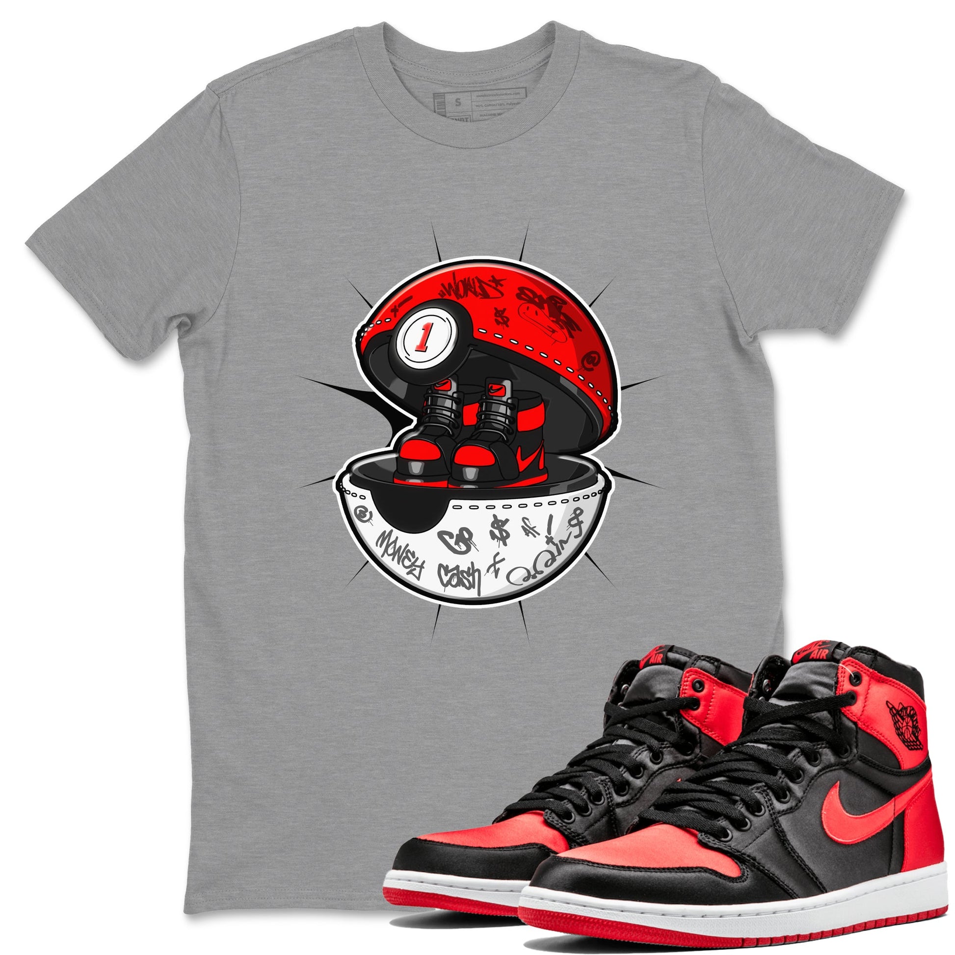 Air Jordan 1 Satin Bred shirt to match jordans Sneaker Capsule sneaker tees AJ1 Satin Bred SNRT Sneaker Release Tees Unisex Heather Grey 1 T-Shirt