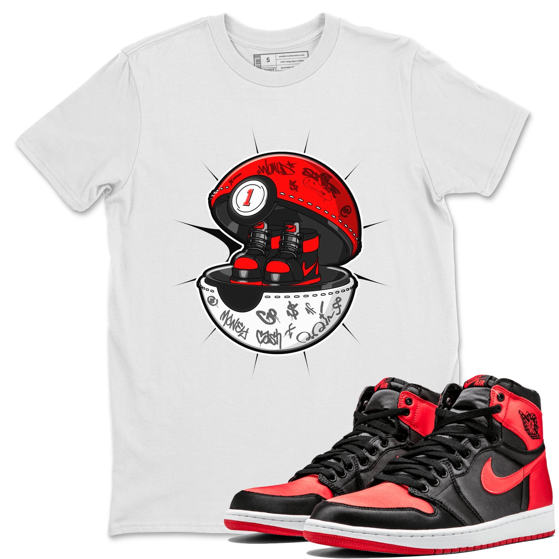 Air Jordan 1 Satin Bred shirt to match jordans Sneaker Capsule sneaker tees AJ1 Satin Bred SNRT Sneaker Release Tees Unisex White 1 T-Shirt