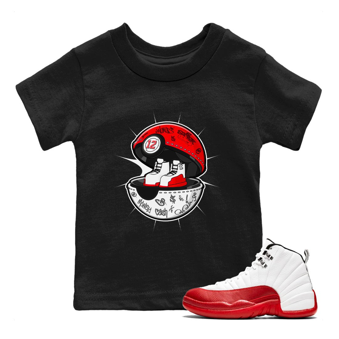 Air Jordan 12 Cherry shirt to match jordans Sneaker Capsule sneaker tees AJ12 Cherry SNRT Sneaker Release Tees Baby Toddler Black 1 T-Shirt