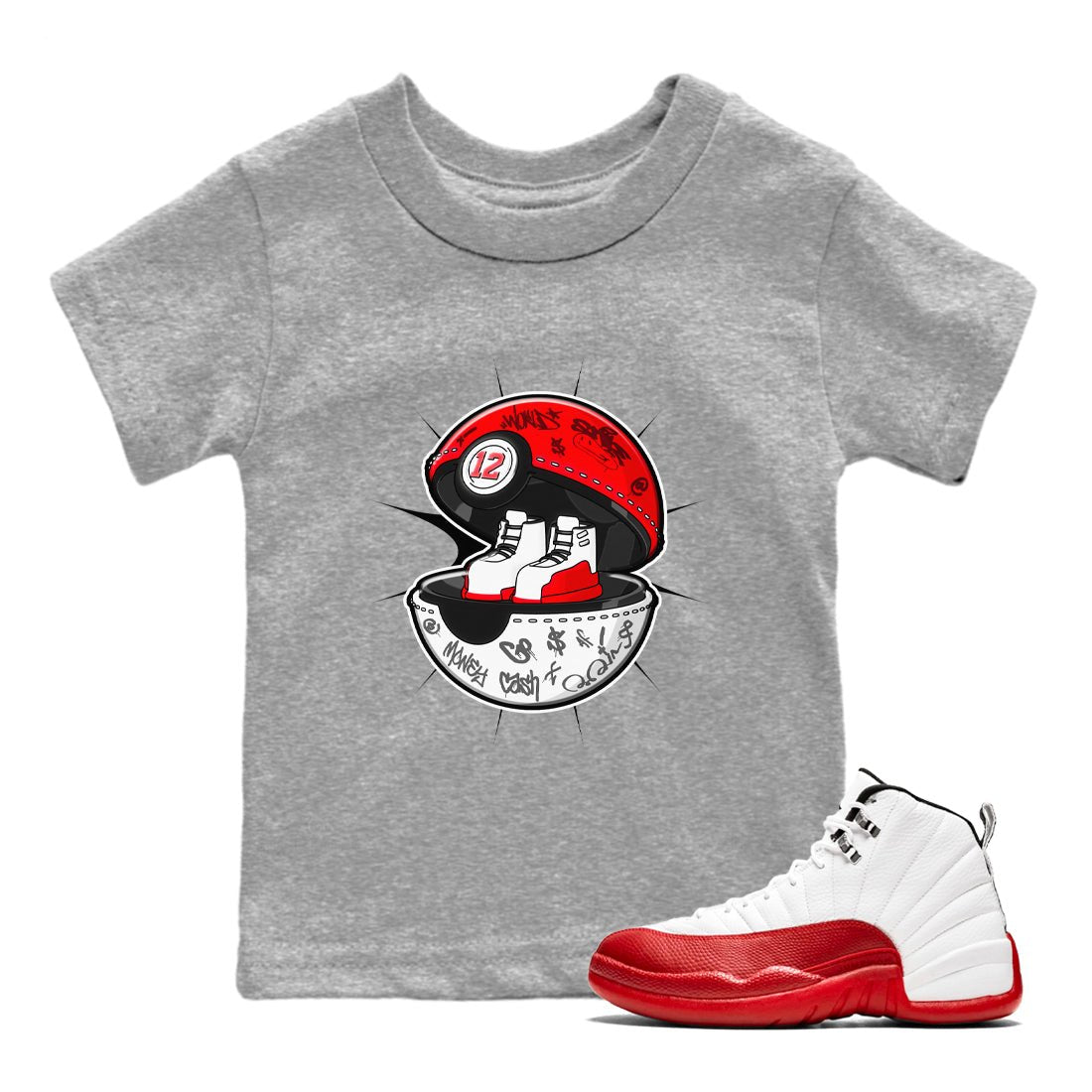 Air Jordan 12 Cherry shirt to match jordans Sneaker Capsule sneaker tees AJ12 Cherry SNRT Sneaker Release Tees Baby Toddler Heather Grey 1 T-Shirt