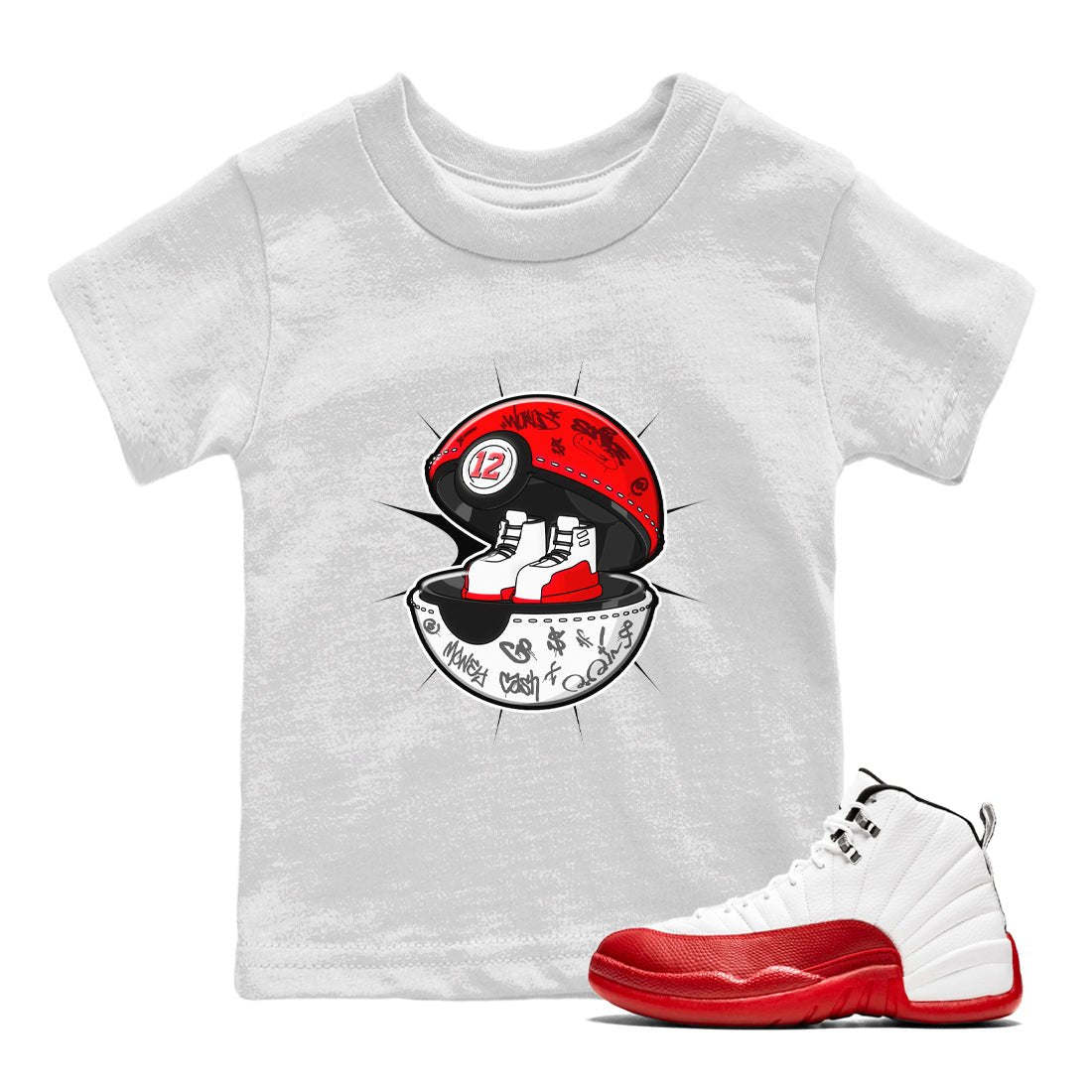 Air Jordan 12 Cherry shirt to match jordans Sneaker Capsule sneaker tees AJ12 Cherry SNRT Sneaker Release Tees Baby Toddler White 1 T-Shirt