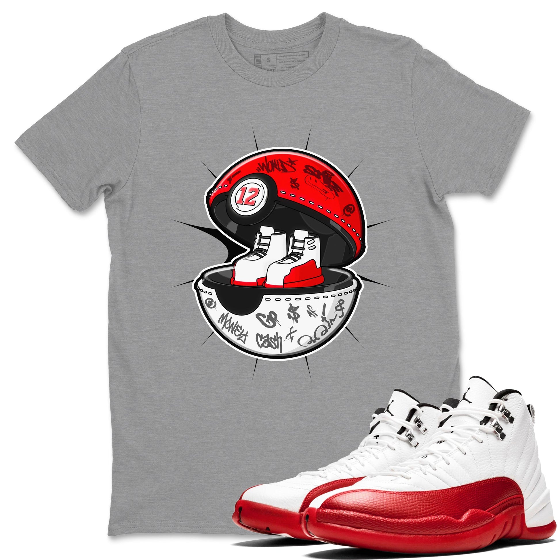 Air Jordan 12 Cherry shirt to match jordans Sneaker Capsule sneaker tees AJ12 Cherry SNRT Sneaker Release Tees Unisex Heather Grey 1 T-Shirt