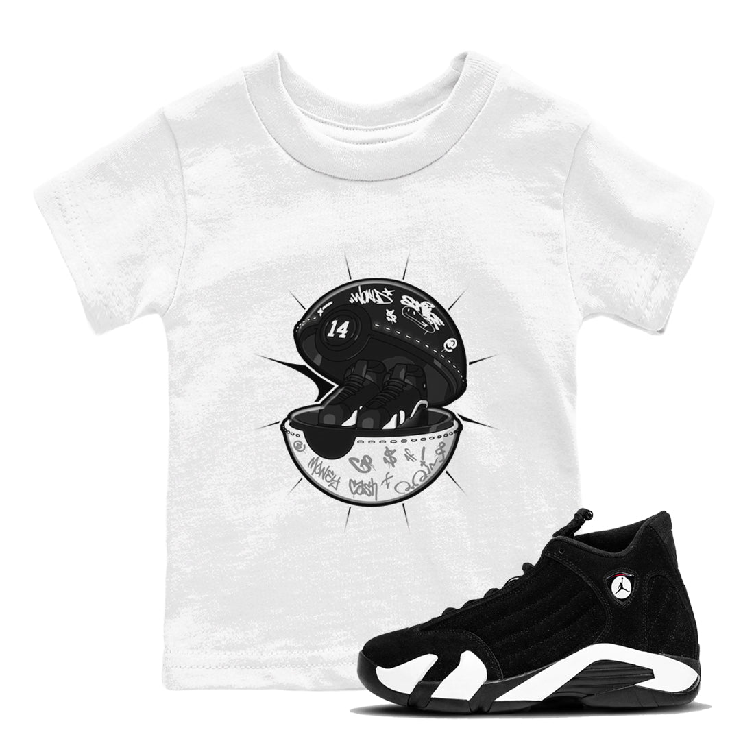 14s Panda shirt to match jordans Sneaker Capsule sneaker tees Air Jordan 14 Panda SNRT Sneaker Release Tees Baby Toddler White 1 T-Shirt