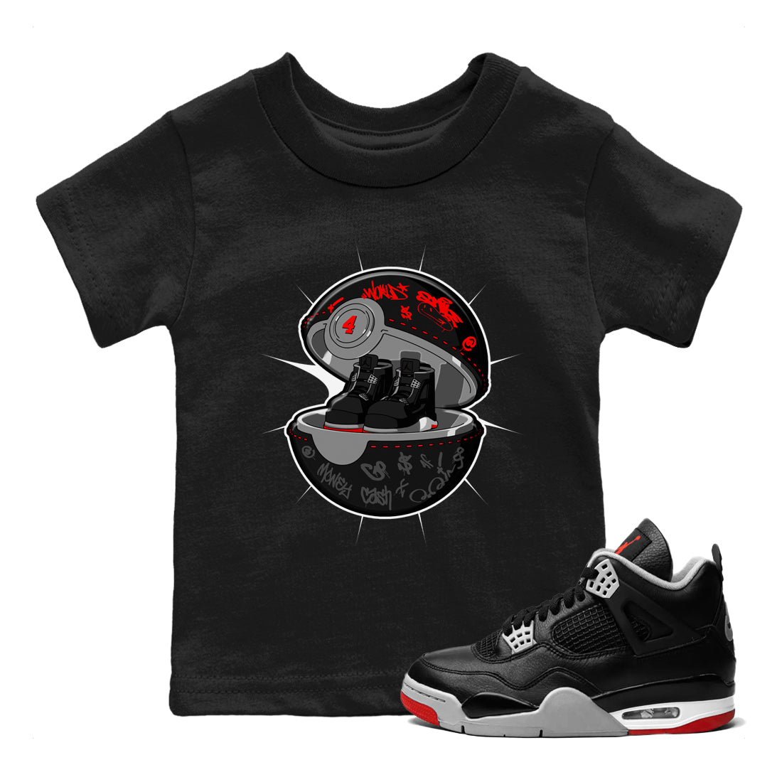 4s Bred Reimagined shirt to match jordans Sneaker Capsule sneaker tees Air Jordan 4 Bred Reimagined SNRT Sneaker Release Tees Baby Toddler Black 1 T-Shirt