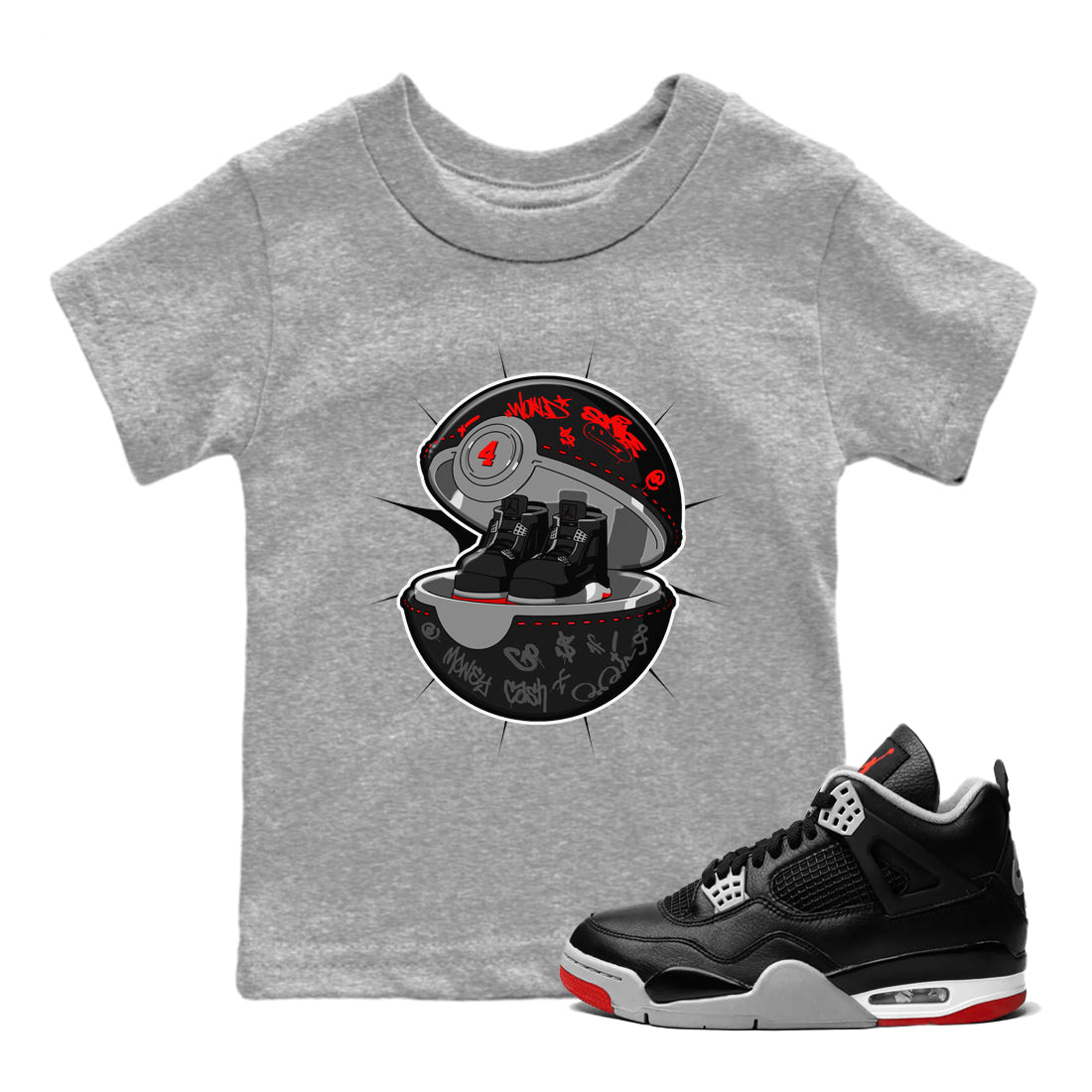 4s Bred Reimagined shirt to match jordans Sneaker Capsule sneaker tees Air Jordan 4 Bred Reimagined SNRT Sneaker Release Tees Baby Toddler Heather Grey 1 T-Shirt