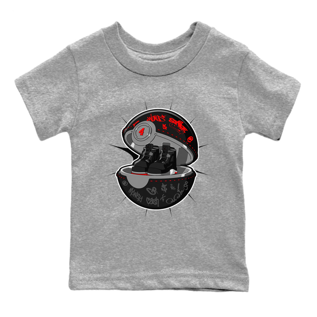 4s Bred Reimagined shirt to match jordans Sneaker Capsule sneaker tees Air Jordan 4 Bred Reimagined SNRT Sneaker Release Tees Baby Toddler Heather Grey 2 T-Shirt