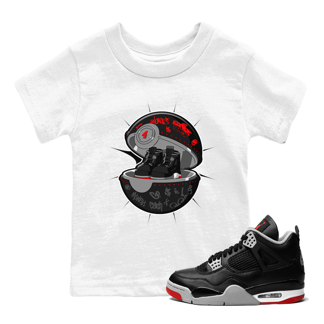 4s Bred Reimagined shirt to match jordans Sneaker Capsule sneaker tees Air Jordan 4 Bred Reimagined SNRT Sneaker Release Tees Baby Toddler White 1 T-Shirt