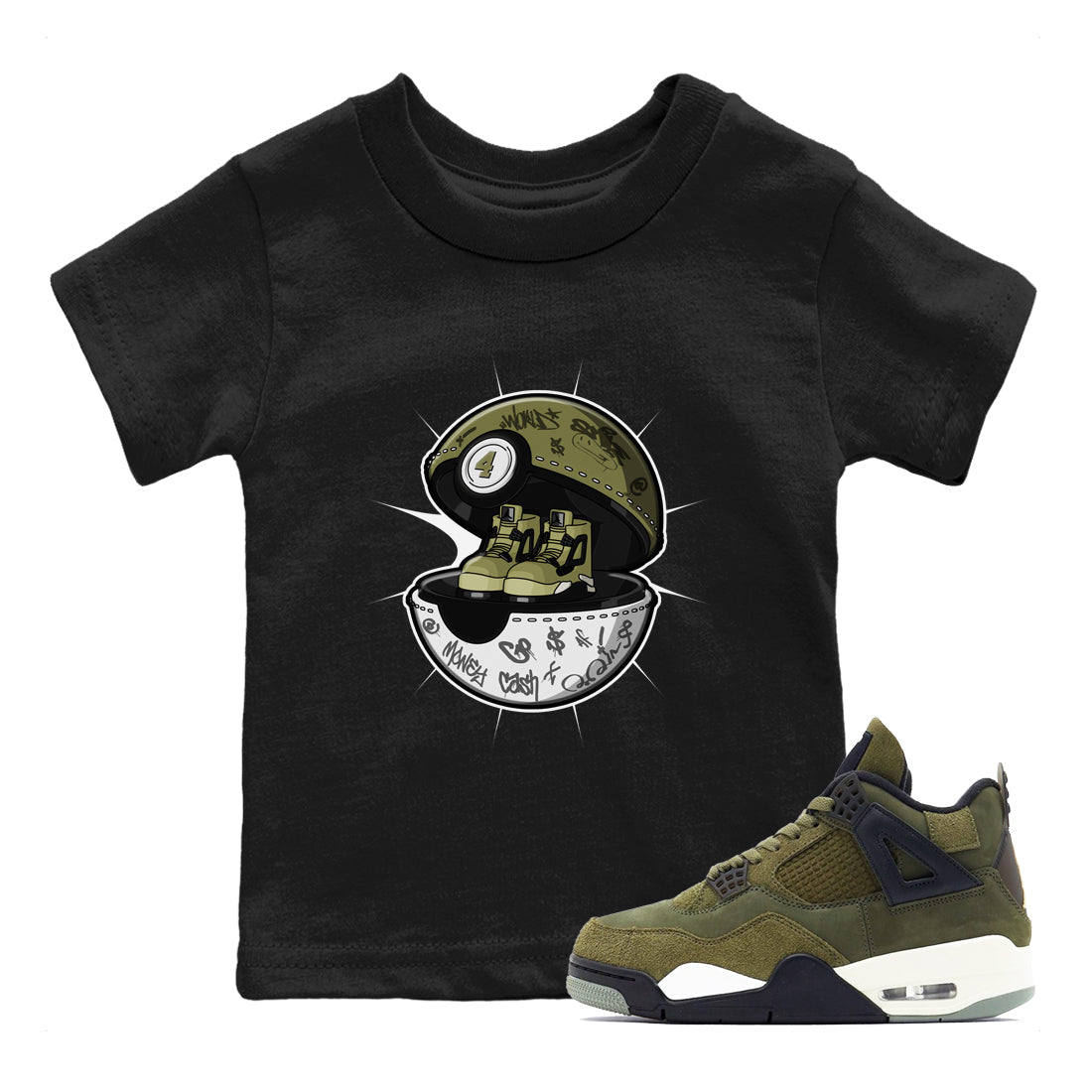 Air Jordan 4 Medium Olive shirt to match jordans Sneaker Capsule sneaker tees AJ4 Medium Olive SNRT Sneaker Release Tees Baby Toddler Black 1 T-Shirt
